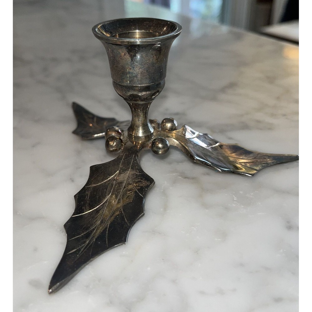 Restoration Hardware Holly Leaf Silver Candle Stick Holder India 2.5"H x 5"W